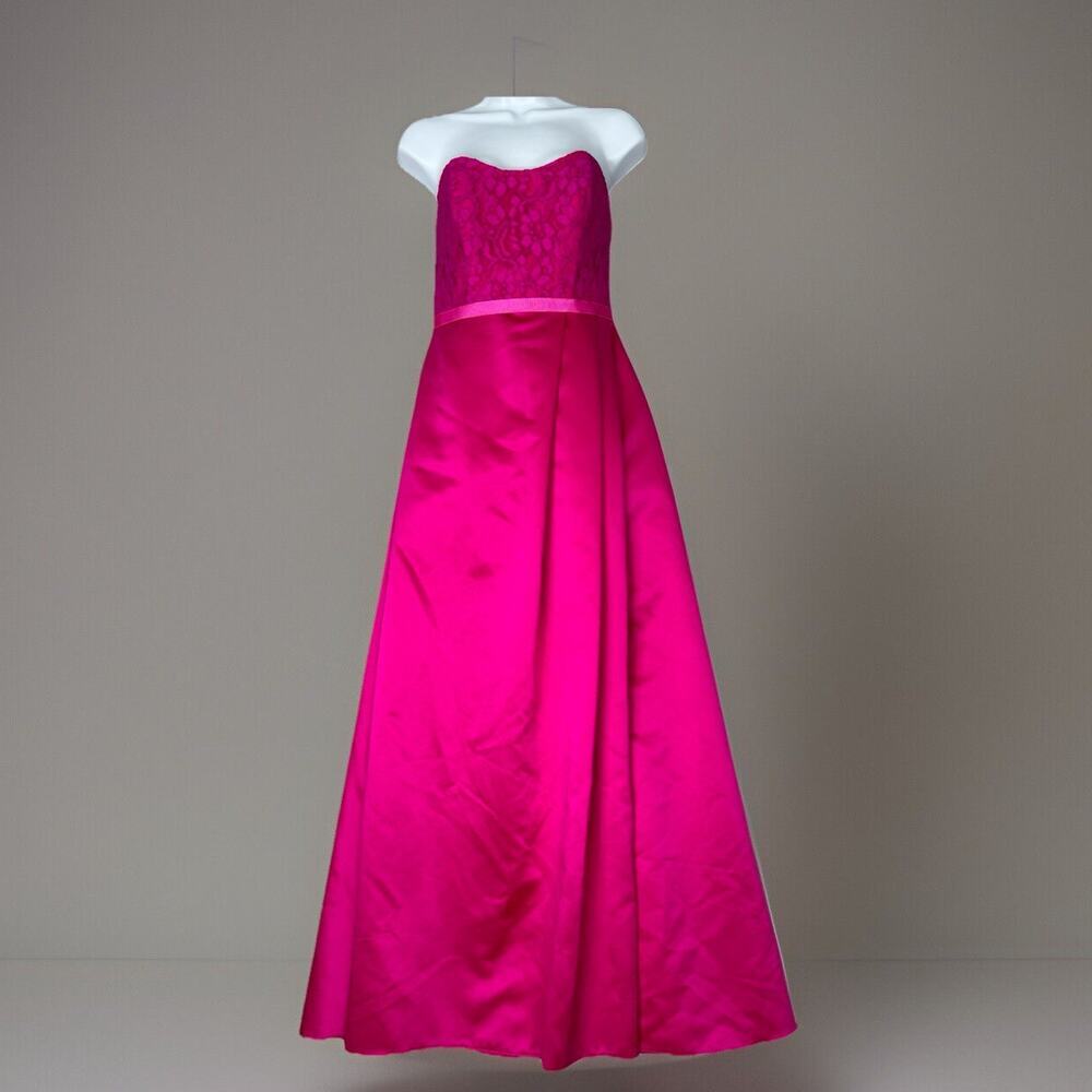 David's Bridal Womens Dress 6 Begonia Pink Strapless Lace Satin Ball Gown Prom